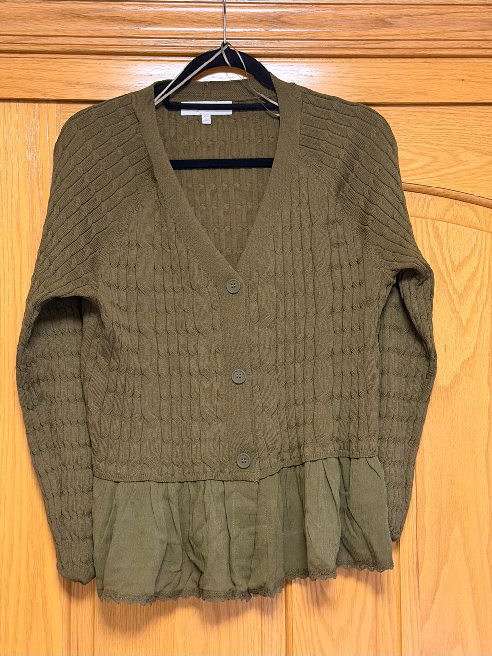 Verve Ami Olive Cable-Knit Cardigan with Ruffle Peplum only worn once!